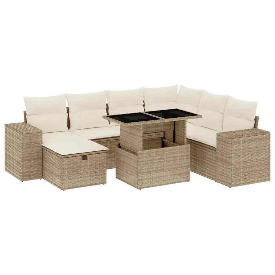 Salon de jardin avec coussins 8 pcs beige résine tressée - 2