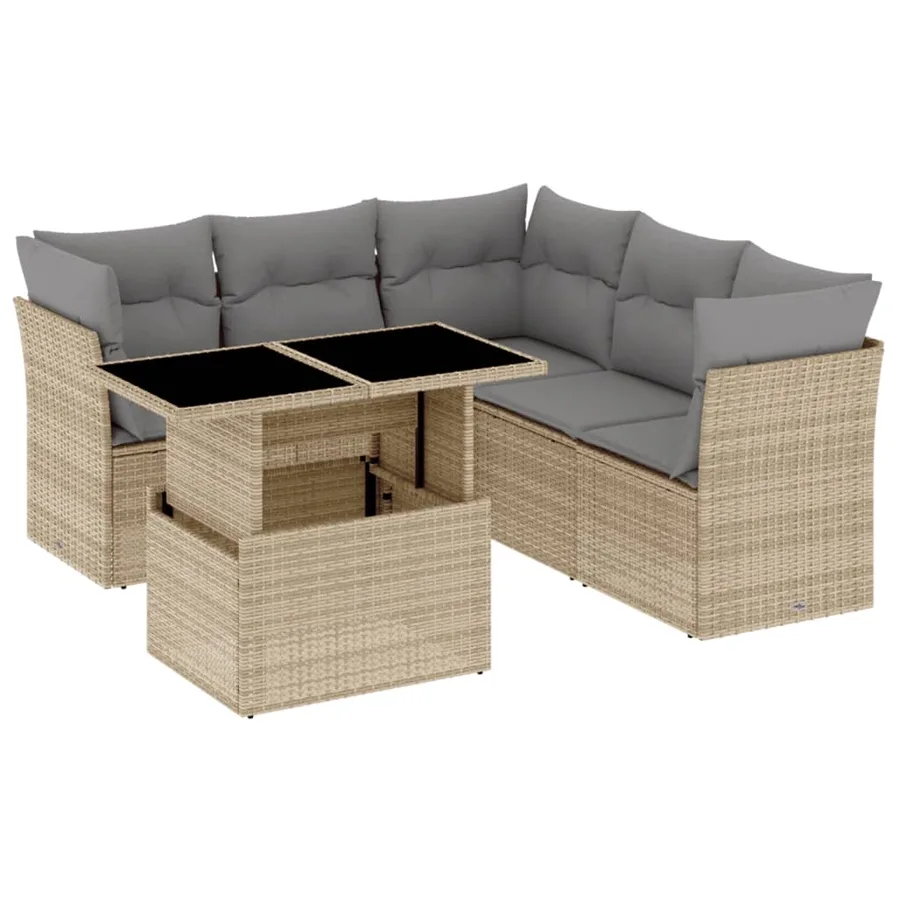 Salon de jardin avec coussins 6 pcs beige résine tressée - 2