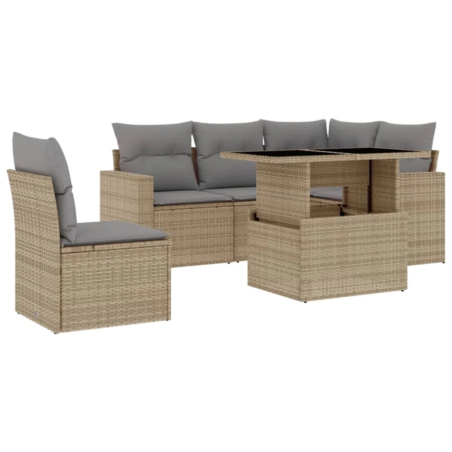 Salon de jardin avec coussins 6 pcs beige résine tressée - 2
