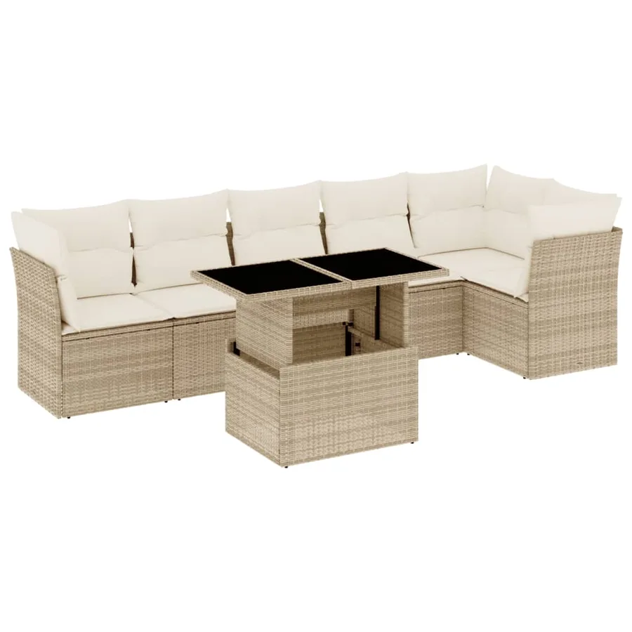 Salon de jardin avec coussins 7 pcs beige résine tressée - 2