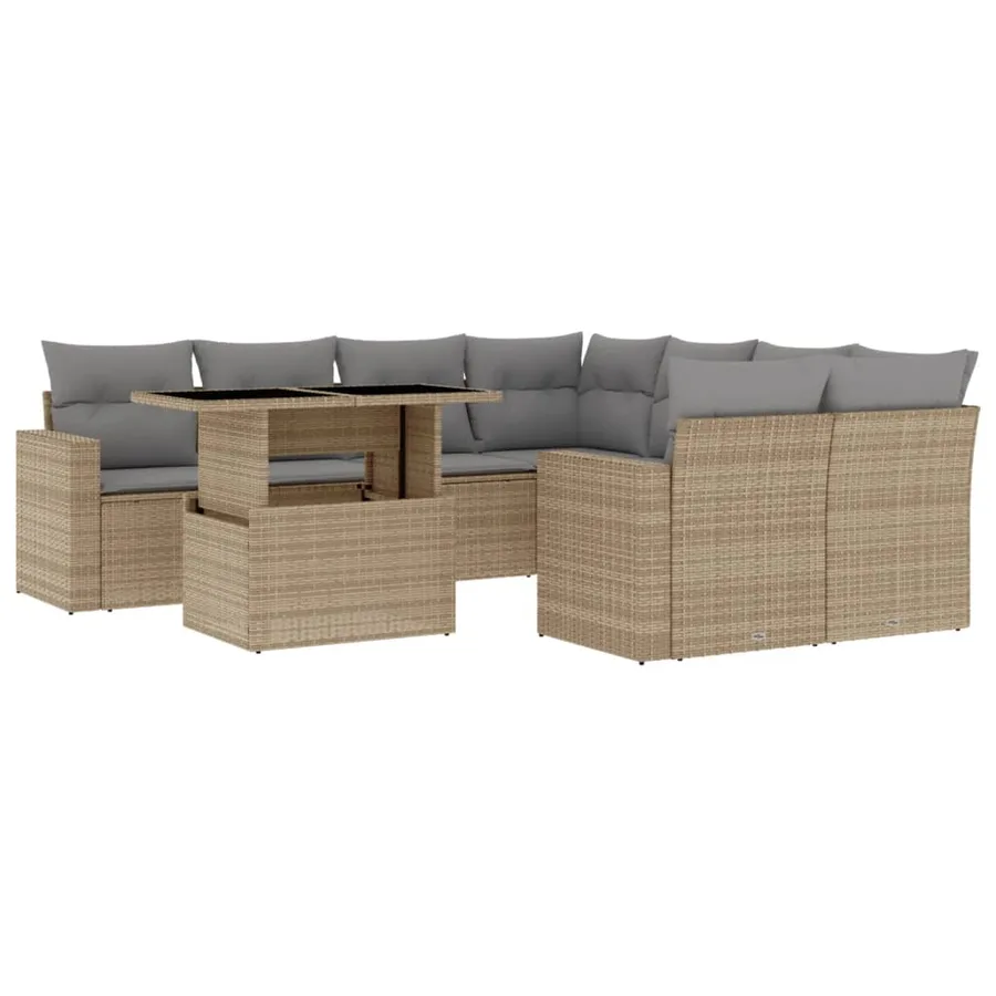 Salon de jardin avec coussins 9 pcs beige résine tressée - 2