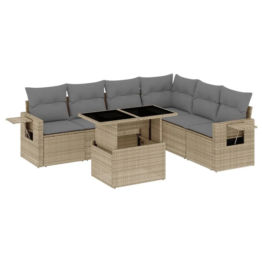 Salon de jardin avec coussins 7 pcs beige résine tressée - 2