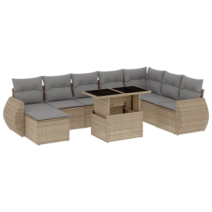 Salon de jardin avec coussins 9 pcs beige résine tressée - 2