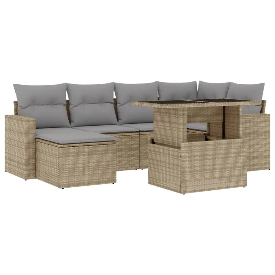 Salon de jardin avec coussins 7 pcs beige résine tressée - 2