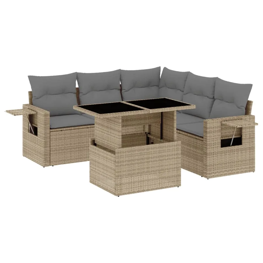 Salon de jardin avec coussins 6 pcs beige résine tressée - 2