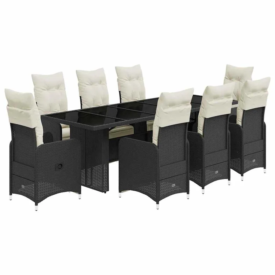 Ensemble de bistro de jardin 9 pcs coussins noir poly rotin - 2