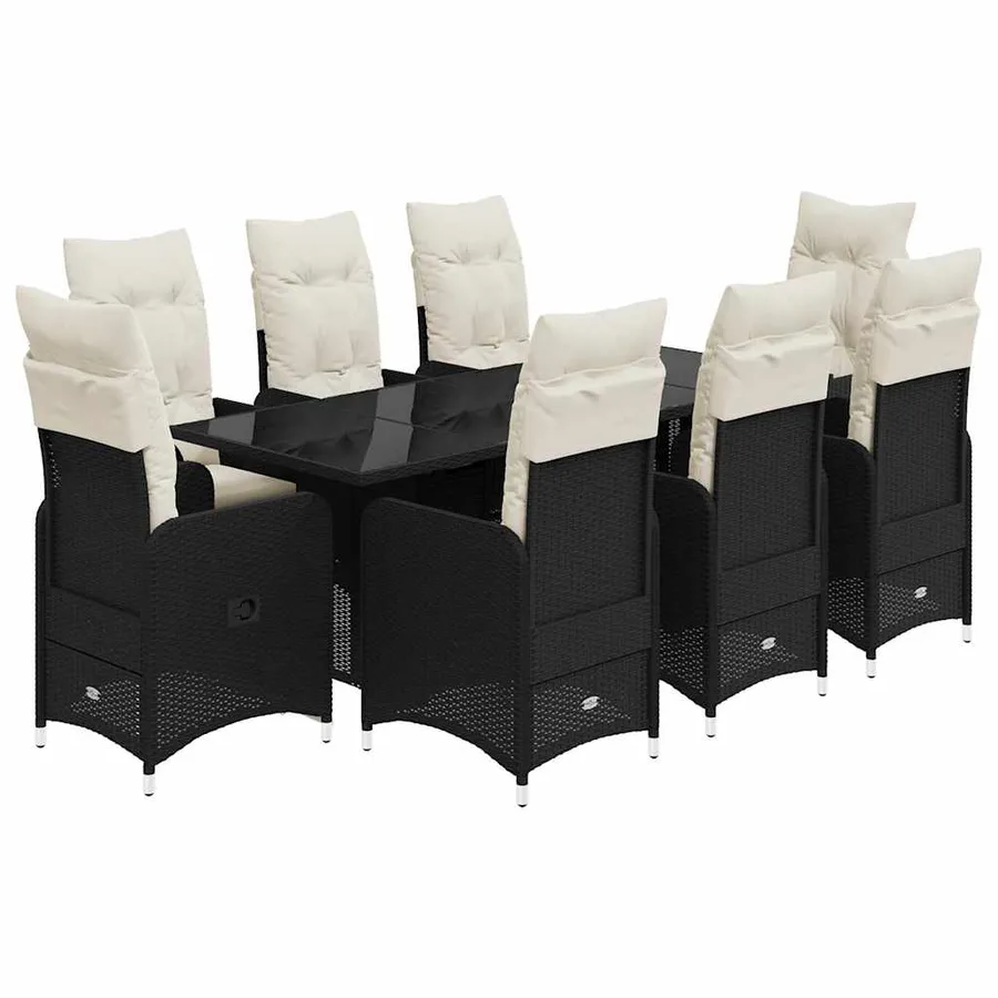 Ensemble de bistro de jardin 9 pcs coussins noir poly rotin - 2