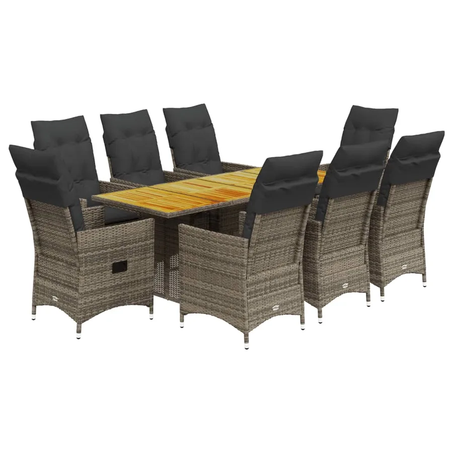 Ensemble à manger de jardin 9 pcs coussins gris résine tressée - 2