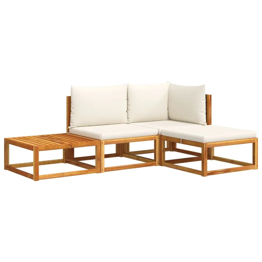 Ensemble de canapés de jardin 4 pièces avec coussins en bois d'acacia et rotin - 2
