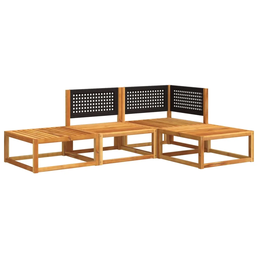 Ensemble de canapés de jardin 4 pièces avec coussins en bois d'acacia et rotin - 3