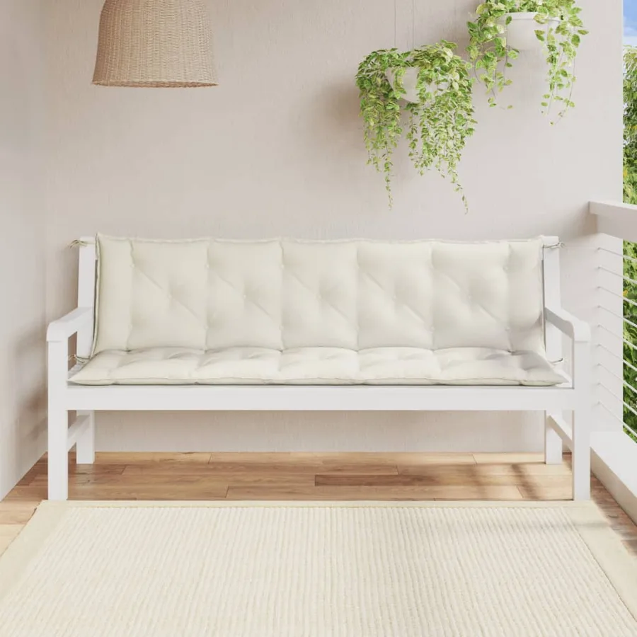 Coussins de banc de jardin lot de 2 crème mélangé tissu - 3