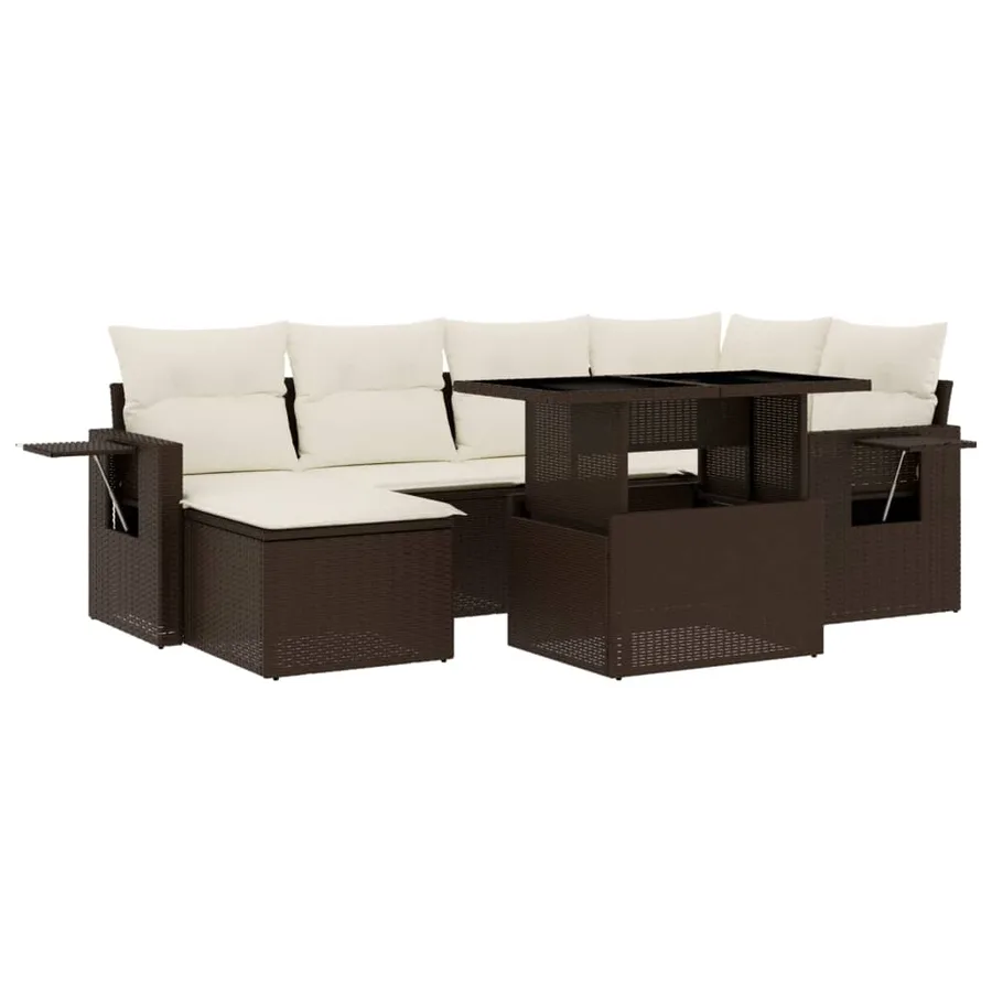 Salon de jardin avec coussins 7 pcs marron résine tressée - 2