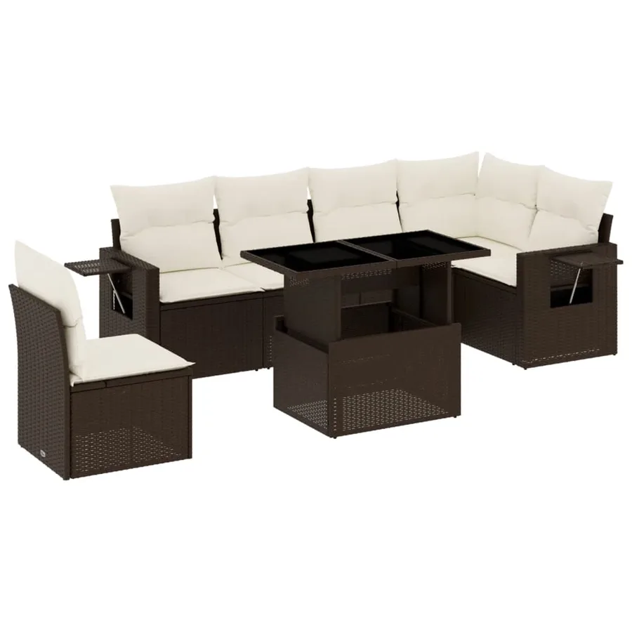 Salon de jardin avec coussins 7 pcs marron résine tressée - 2
