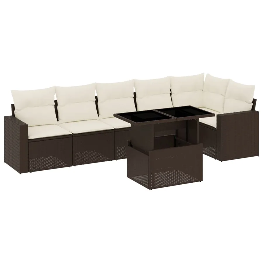 Salon de jardin avec coussins 7 pcs marron résine tressée - 2