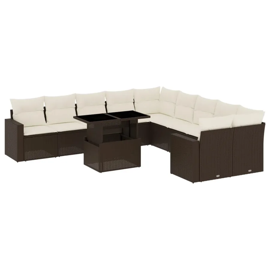 Salon de jardin et coussins 11 pcs marron résine tressée - 2