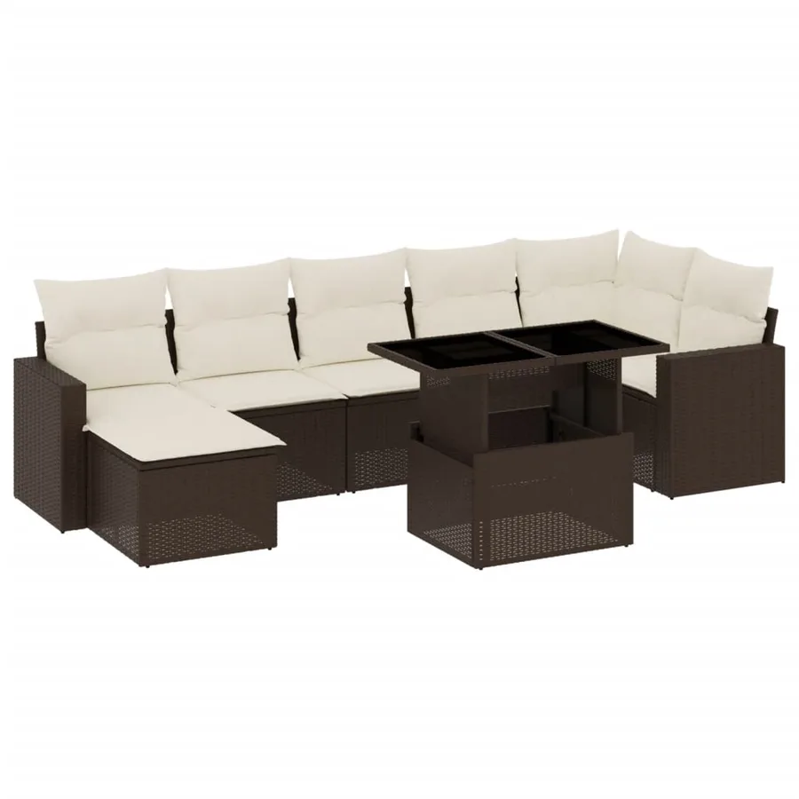 Salon de jardin 8 pcs avec coussins marron résine tressée - 2