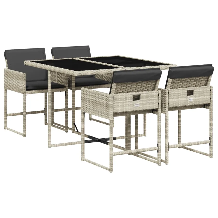 Ensemble à manger de jardin et coussins 5 pcs gris clair rotin - 2