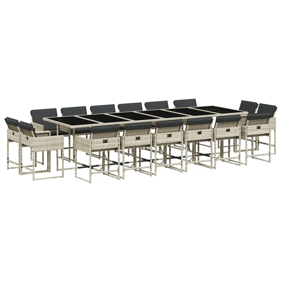 Ensemble à manger de jardin et coussins 17 pcs gris clair rotin - 2