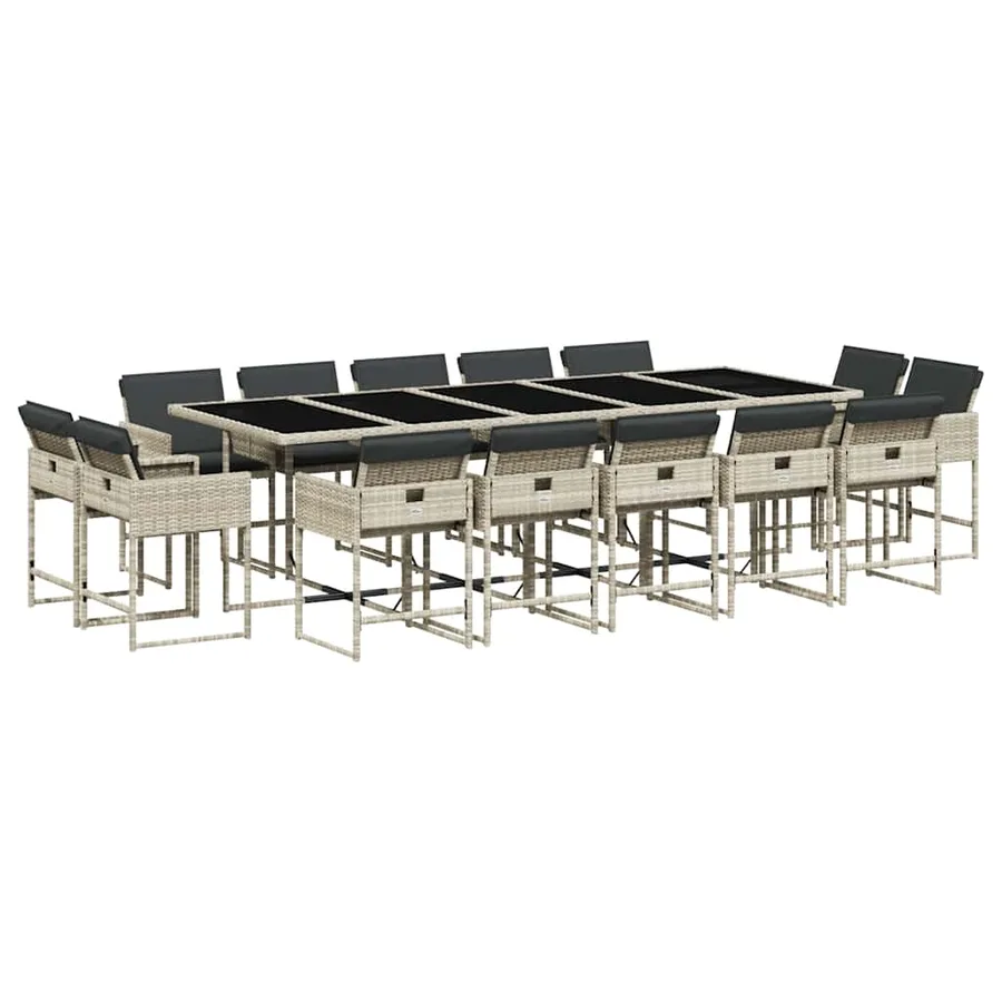 Ensemble à manger de jardin et coussins 15 pcs gris clair rotin - 2