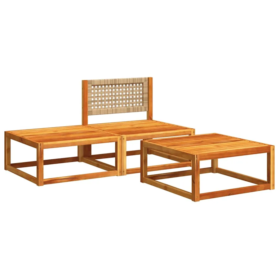 Ensemble de canapés de jardin 3 pièces avec coussins en bois d'acacia et rotin - 3