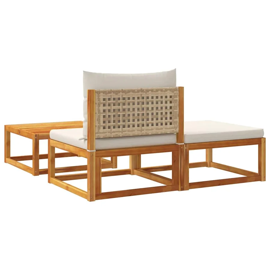 Ensemble de canapés de jardin 3 pièces avec coussins en bois d'acacia et rotin - 6