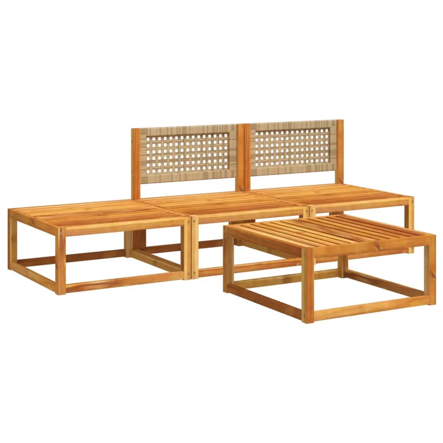 Ensemble de canapés de jardin 4 pièces avec coussins en bois d'acacia et rotin - 3