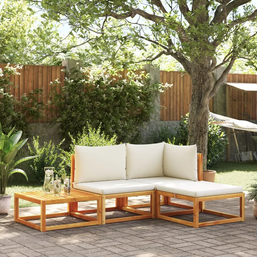 Ensemble de canapés de jardin 4 pièces avec coussins en bois d'acacia et rotin