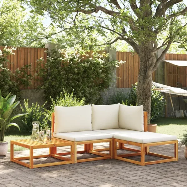 Ensemble de canapés de jardin 4 pièces avec coussins en bois d'acacia et rotin