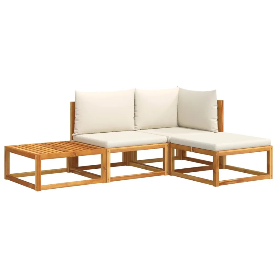 Ensemble de canapés de jardin 4 pièces avec coussins en bois d'acacia et rotin - 2