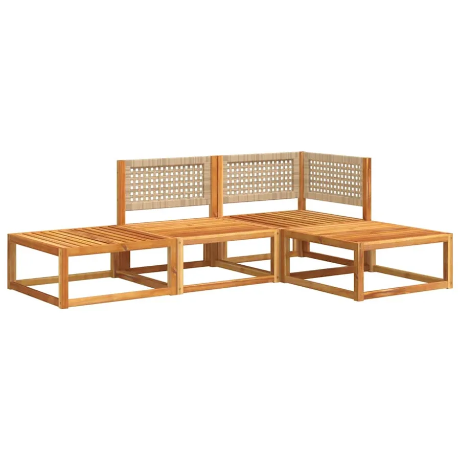 Ensemble de canapés de jardin 4 pièces avec coussins en bois d'acacia et rotin - 3