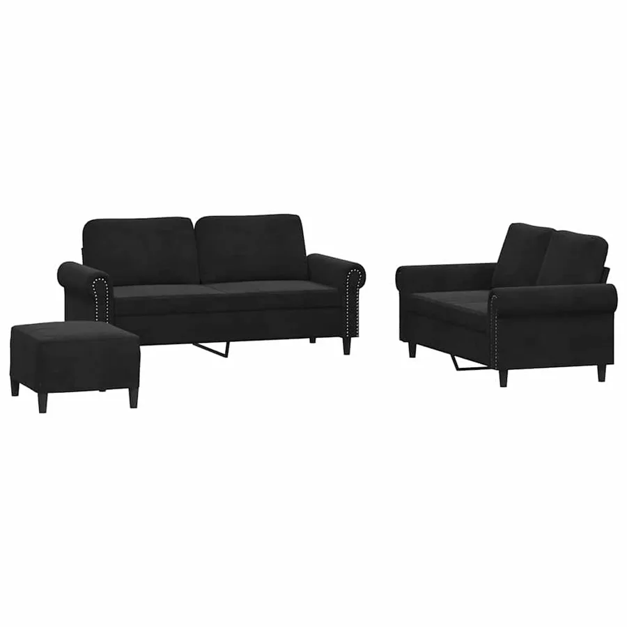 Ensemble de canapés 3 pcs avec coussins Noir Velours - 2