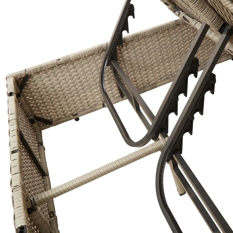 Chaise longue double avec toit et rideaux gris clair poly rotin - 8