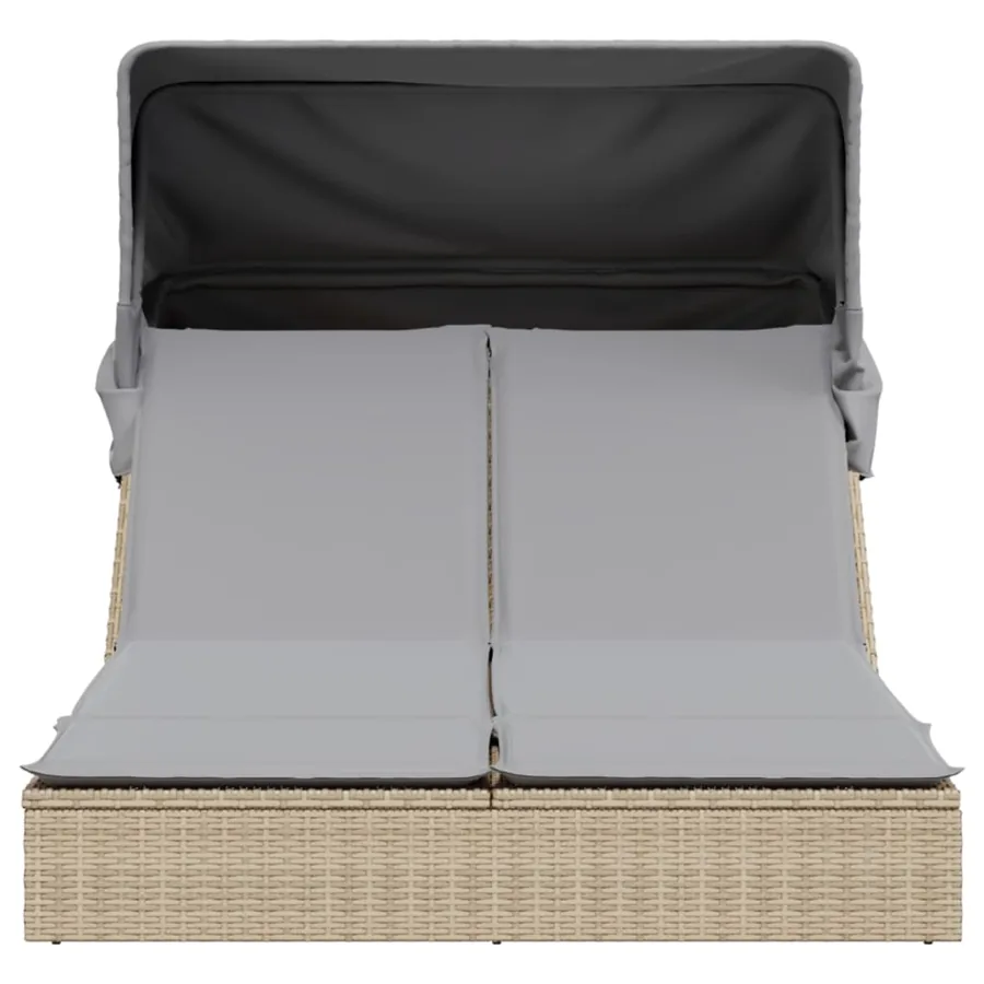 Chaise longue double avec auvent et coussins beige poly rotin - 12
