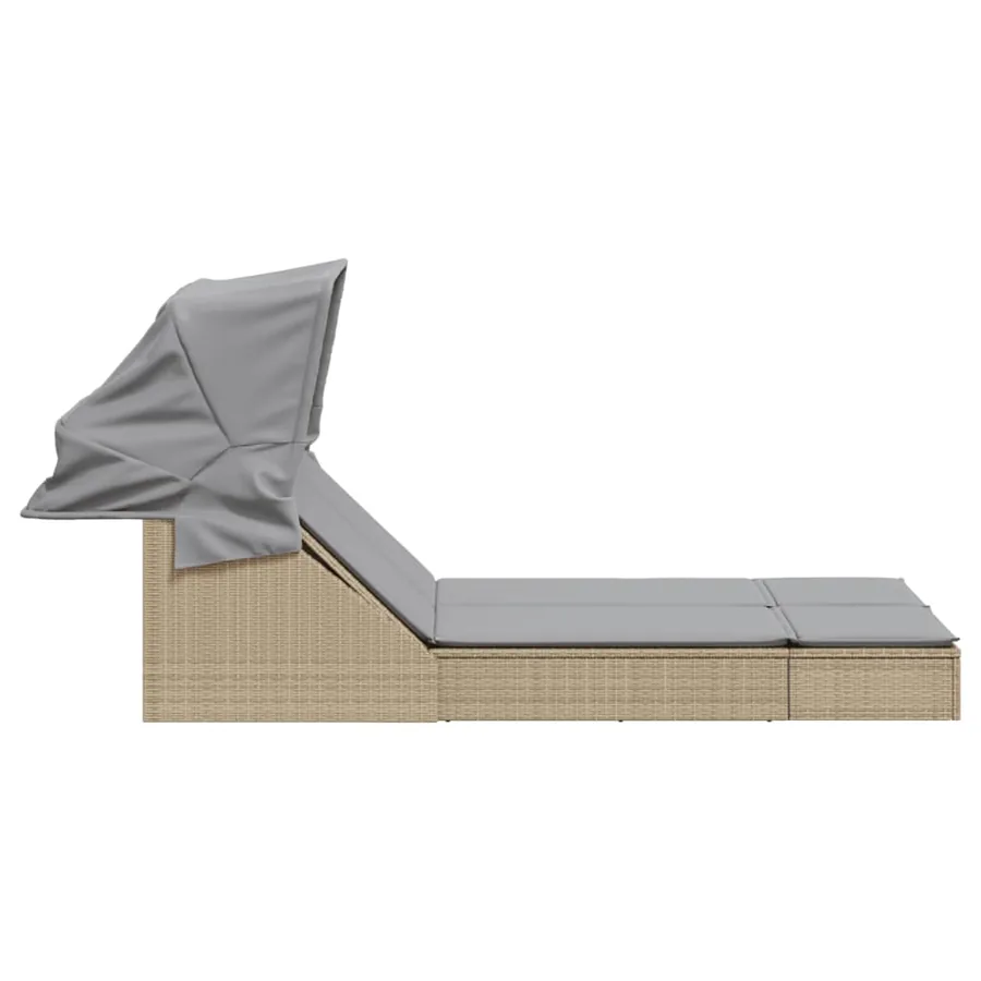 Chaise longue double avec auvent et coussins beige poly rotin - 13