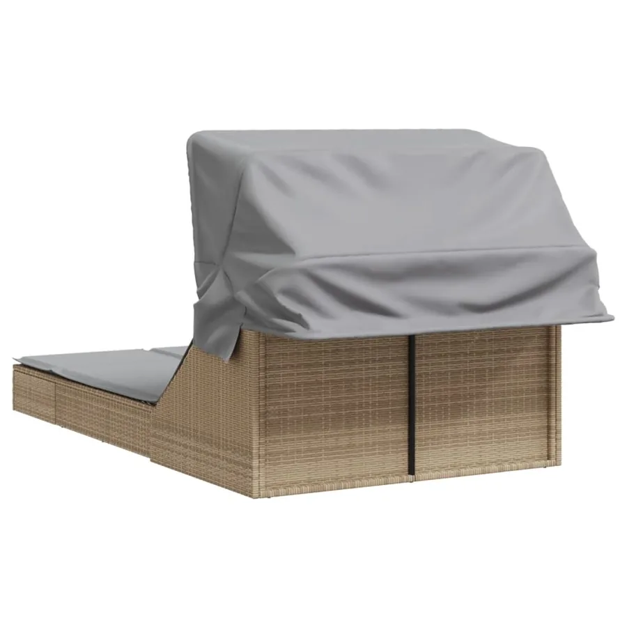 Chaise longue double avec auvent et coussins beige poly rotin - 14