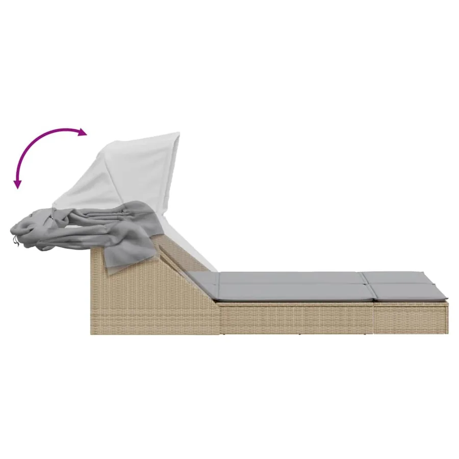 Chaise longue double avec auvent et coussins beige poly rotin - 15