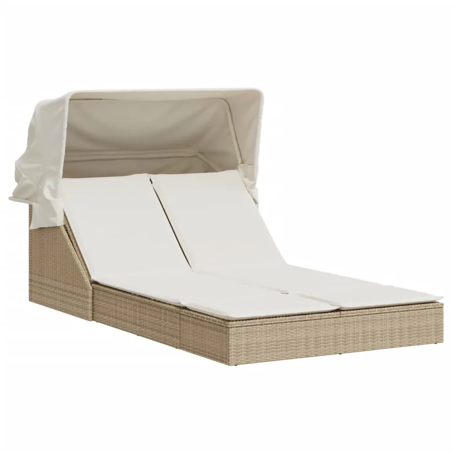 Chaise longue double avec auvent et coussins beige poly rotin - 2