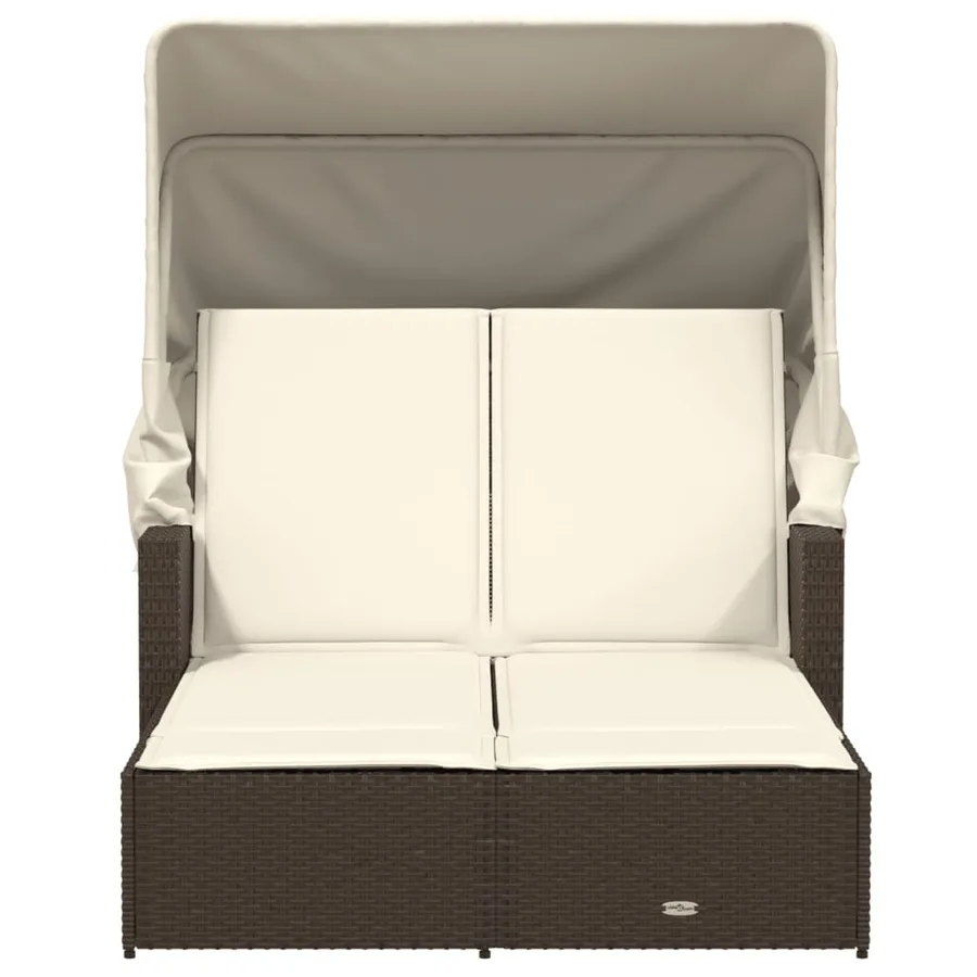 Chaise longue double avec auvent et coussins beige poly rotin - 22