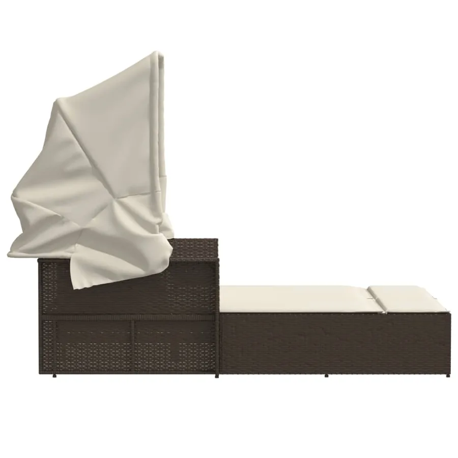Chaise longue double avec auvent et coussins beige poly rotin - 23