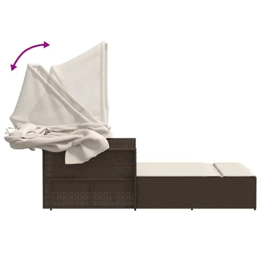 Chaise longue double avec auvent et coussins beige poly rotin - 27