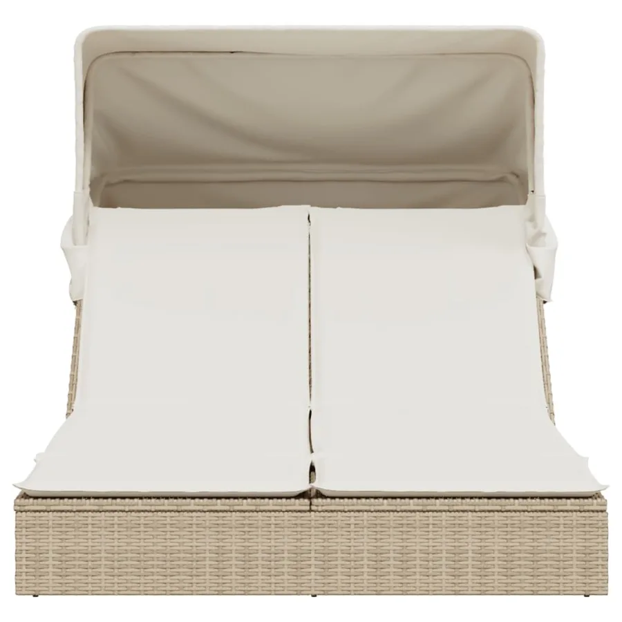 Chaise longue double avec auvent et coussins beige poly rotin - 3