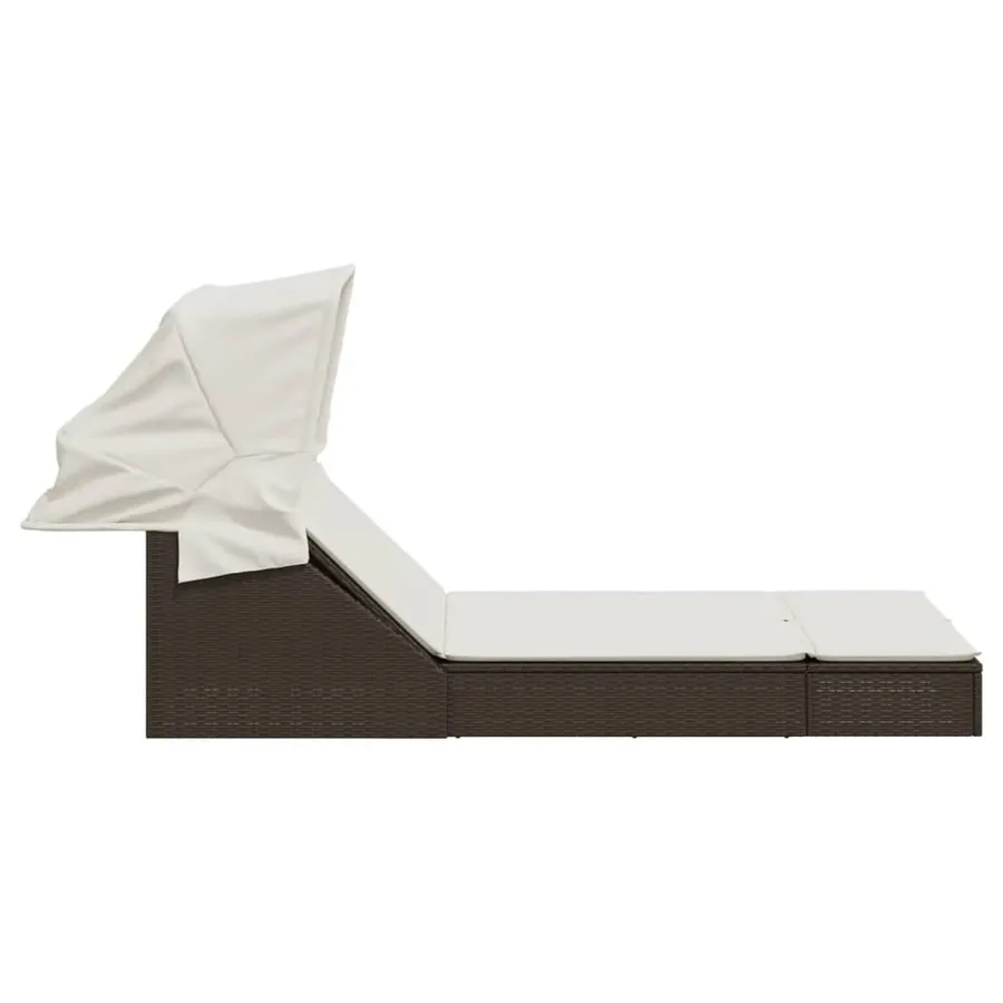 Chaise longue double avec auvent et coussins beige poly rotin - 35