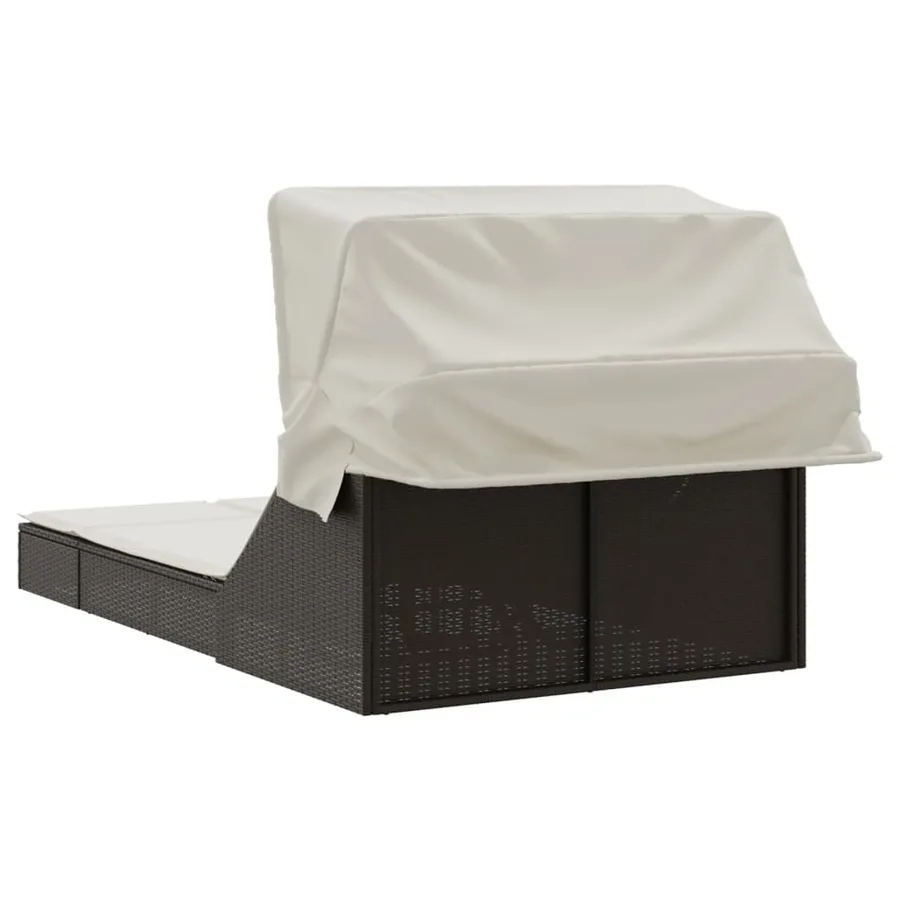 Chaise longue double avec auvent et coussins beige poly rotin - 36
