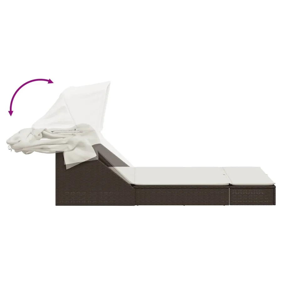 Chaise longue double avec auvent et coussins beige poly rotin - 37