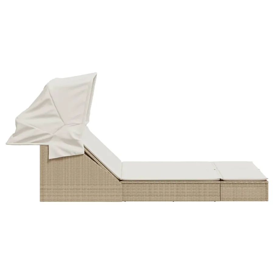 Chaise longue double avec auvent et coussins beige poly rotin - 4