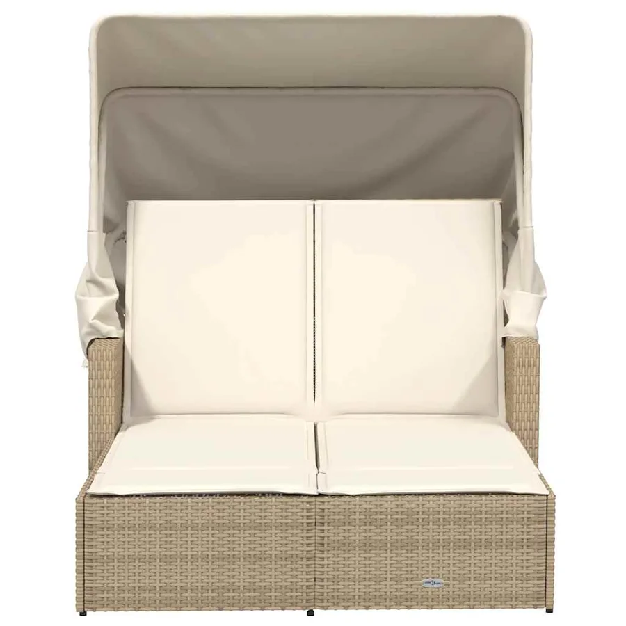 Chaise longue double avec auvent et coussins beige poly rotin - 44