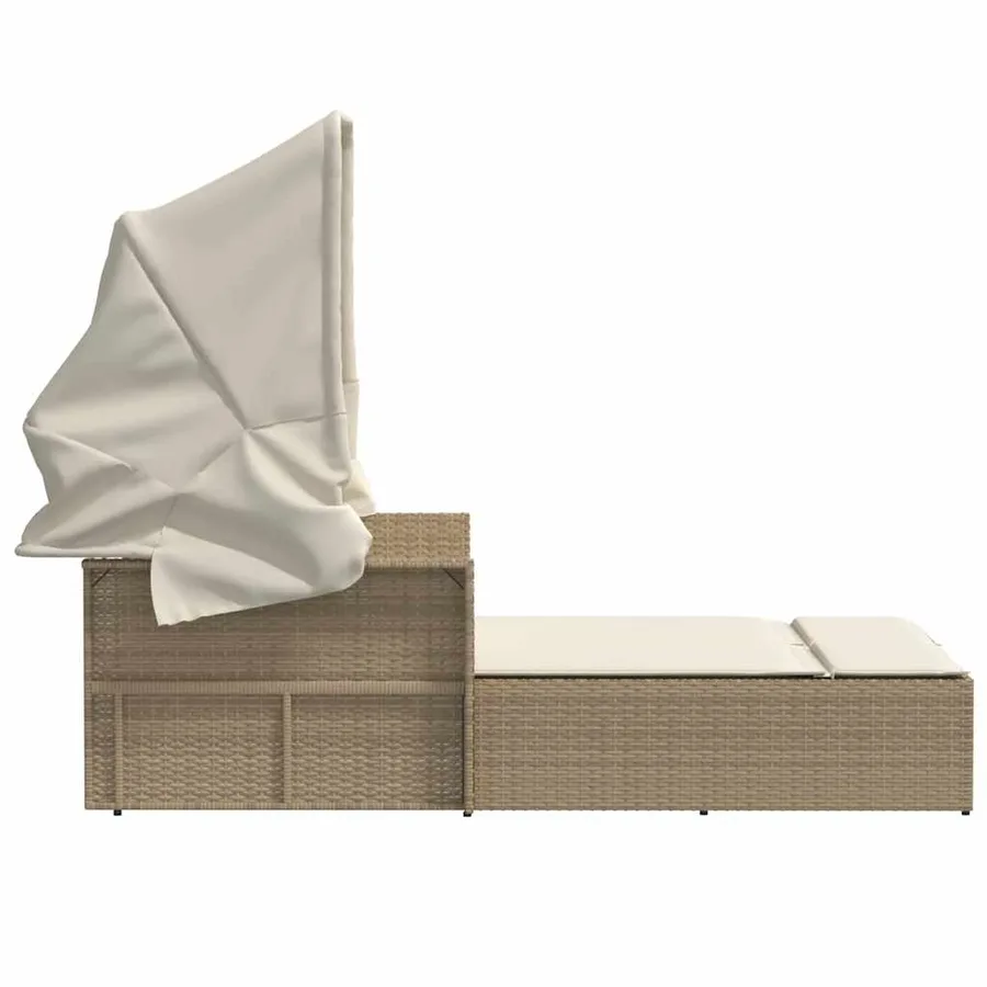Chaise longue double avec auvent et coussins beige poly rotin - 45