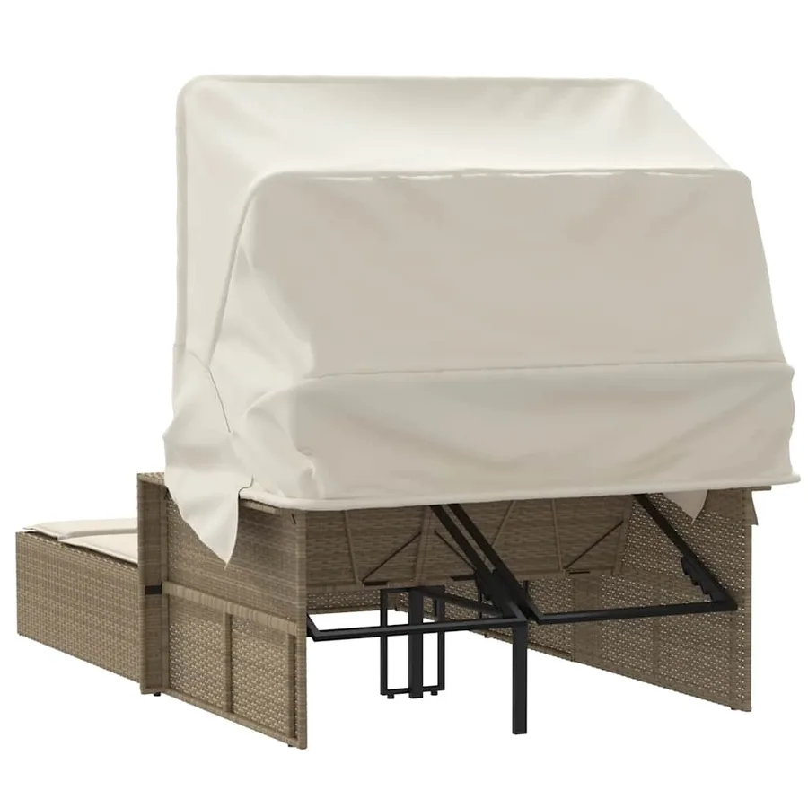 Chaise longue double avec auvent et coussins beige poly rotin - 46