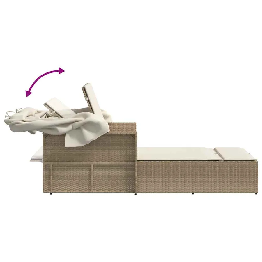 Chaise longue double avec auvent et coussins beige poly rotin - 48