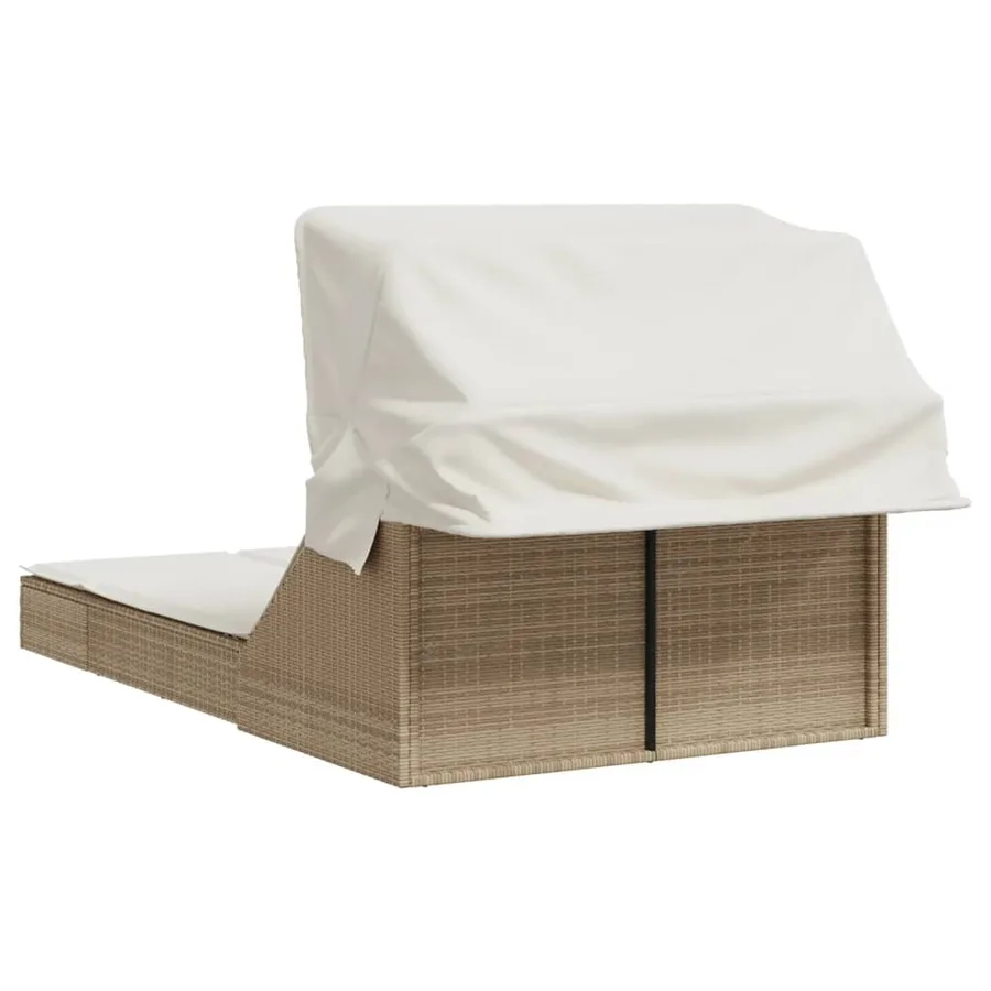 Chaise longue double avec auvent et coussins beige poly rotin - 5